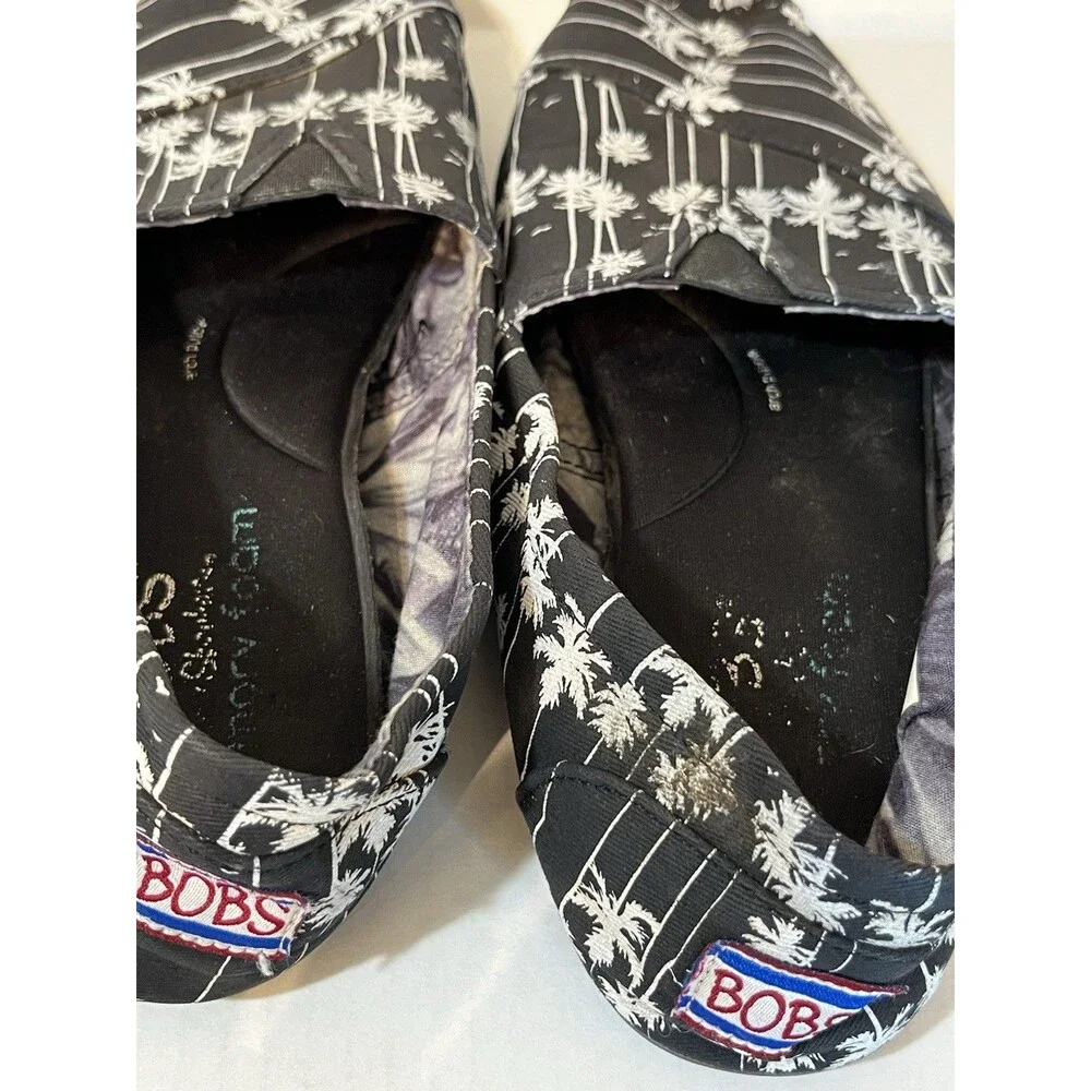 BOBS Skechers Plush Palm Tropics Women’s 8.5 Black White Slip On Beach Vacation